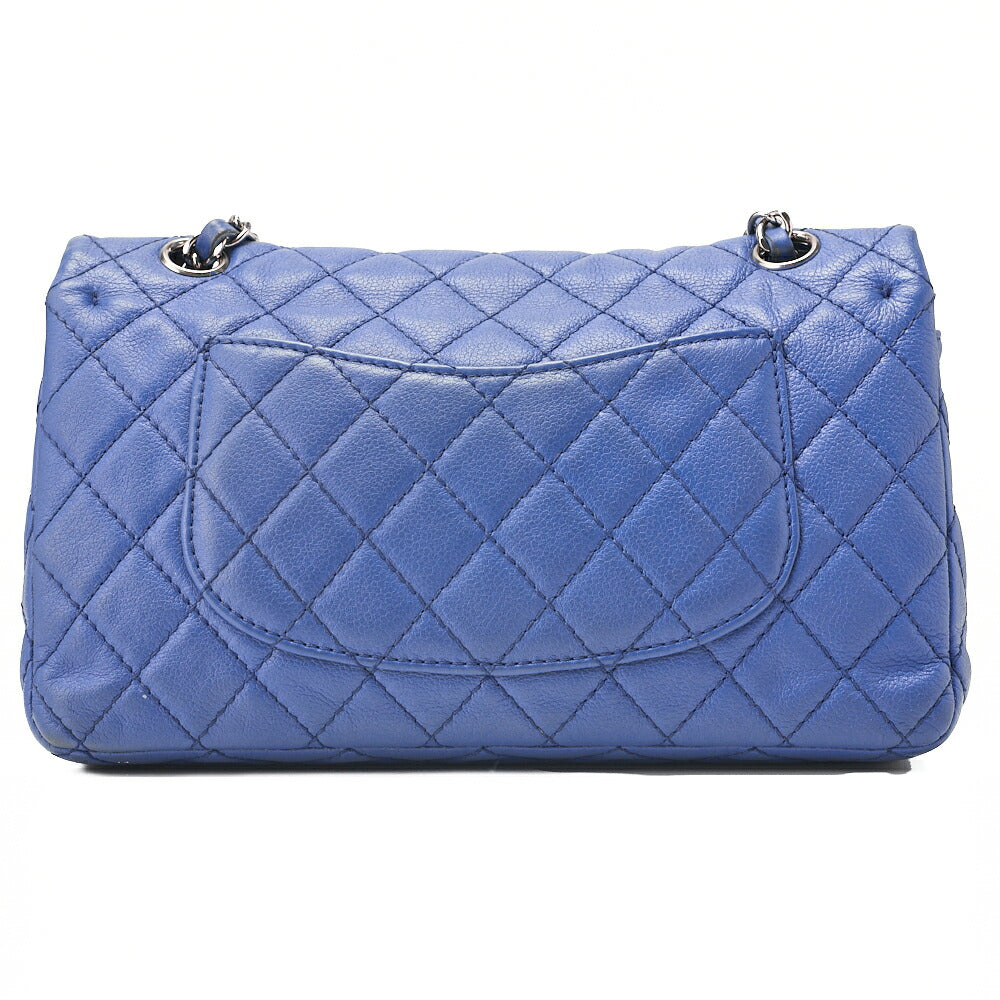 CHANEL Soft Caviar Skin Matelasse Double Flap 25cm Chain Shoulder Navy Silver-Tone Hardware, Pre-Owned