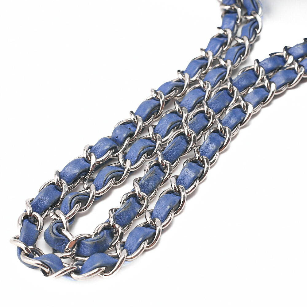CHANEL Soft Caviar Skin Matelasse Double Flap 25cm Chain Shoulder Navy Silver-Tone Hardware, Pre-Owned