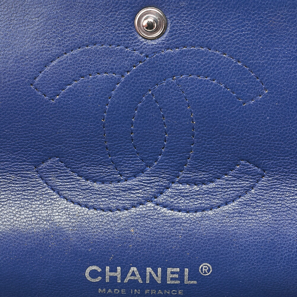 CHANEL Soft Caviar Skin Matelasse Double Flap 25cm Chain Shoulder Navy Silver-Tone Hardware, Pre-Owned