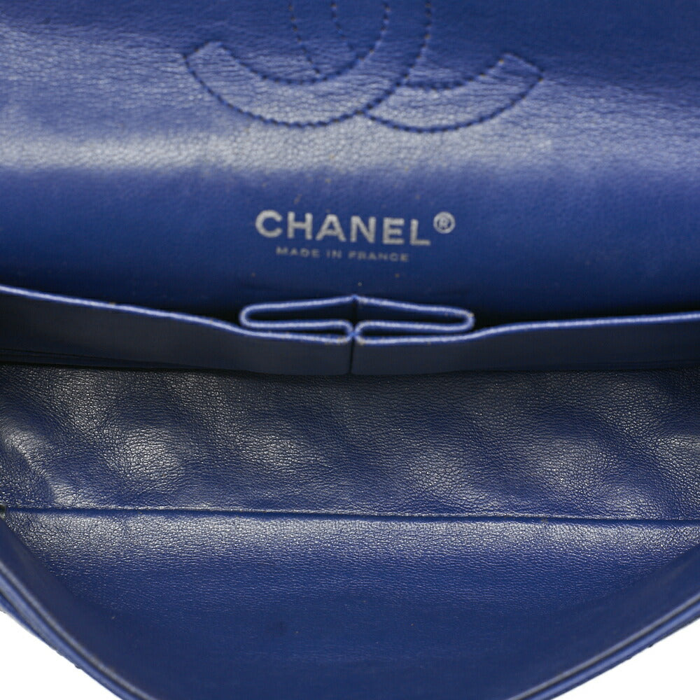 CHANEL Soft Caviar Skin Matelasse Double Flap 25cm Chain Shoulder Navy Silver-Tone Hardware, Pre-Owned