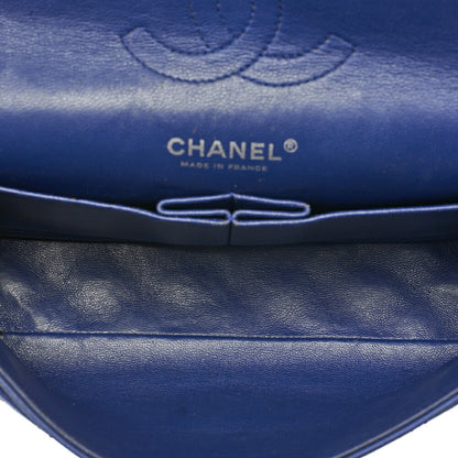 CHANEL Soft Caviar Skin Matelasse Double Flap 25cm Chain Shoulder Navy Silver-Tone Hardware, Pre-Owned
