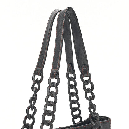 CHANEL Coco Mark Wood Chain Shoulder Caviar Skin Black Gold-Tone Hardware, Pre-Owned