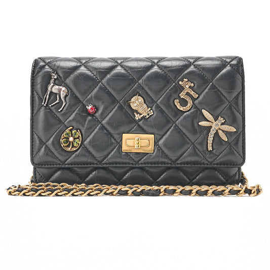 CHANEL Matelasse Chain Wallet Vintage Calf Black Gold-Tone Hardware, Pre-Owned