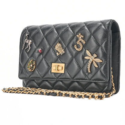 CHANEL Matelasse Chain Wallet Vintage Calf Black Gold-Tone Hardware, Pre-Owned