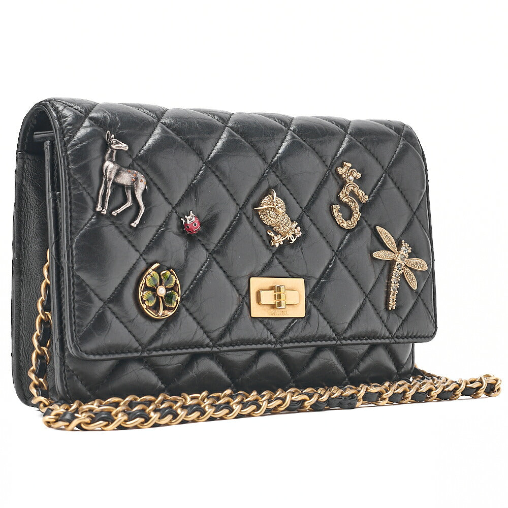 CHANEL Matelasse Chain Wallet Vintage Calf Black Gold-Tone Hardware, Pre-Owned