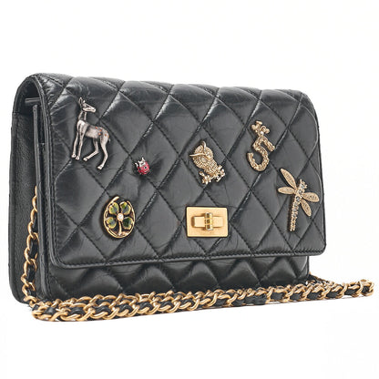 CHANEL Matelasse Chain Wallet Vintage Calf Black Gold-Tone Hardware, Pre-Owned