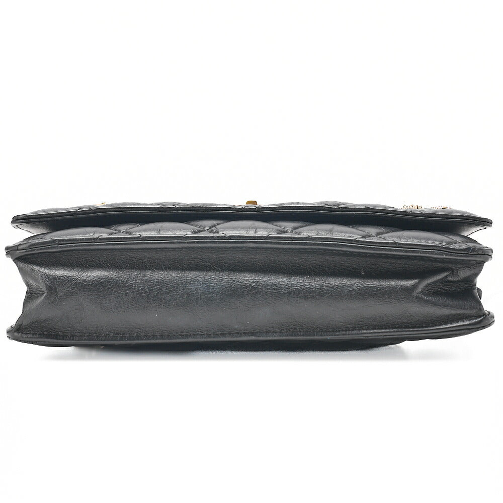 CHANEL Matelasse Chain Wallet Vintage Calf Black Gold-Tone Hardware, Pre-Owned