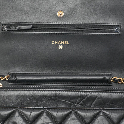 CHANEL Matelasse Chain Wallet Vintage Calf Black Gold-Tone Hardware, Pre-Owned