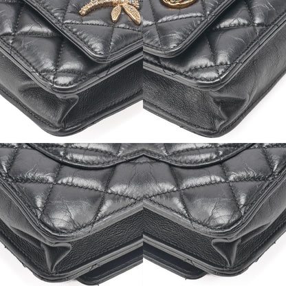 CHANEL Matelasse Chain Wallet Vintage Calf Black Gold-Tone Hardware, Pre-Owned