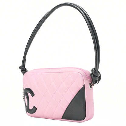 CHANEL Kanbon Line Matelasse Calf Leather Pink x Black Mini Shoulder Bag Silver-Tone Hardware, Pre-Owned
