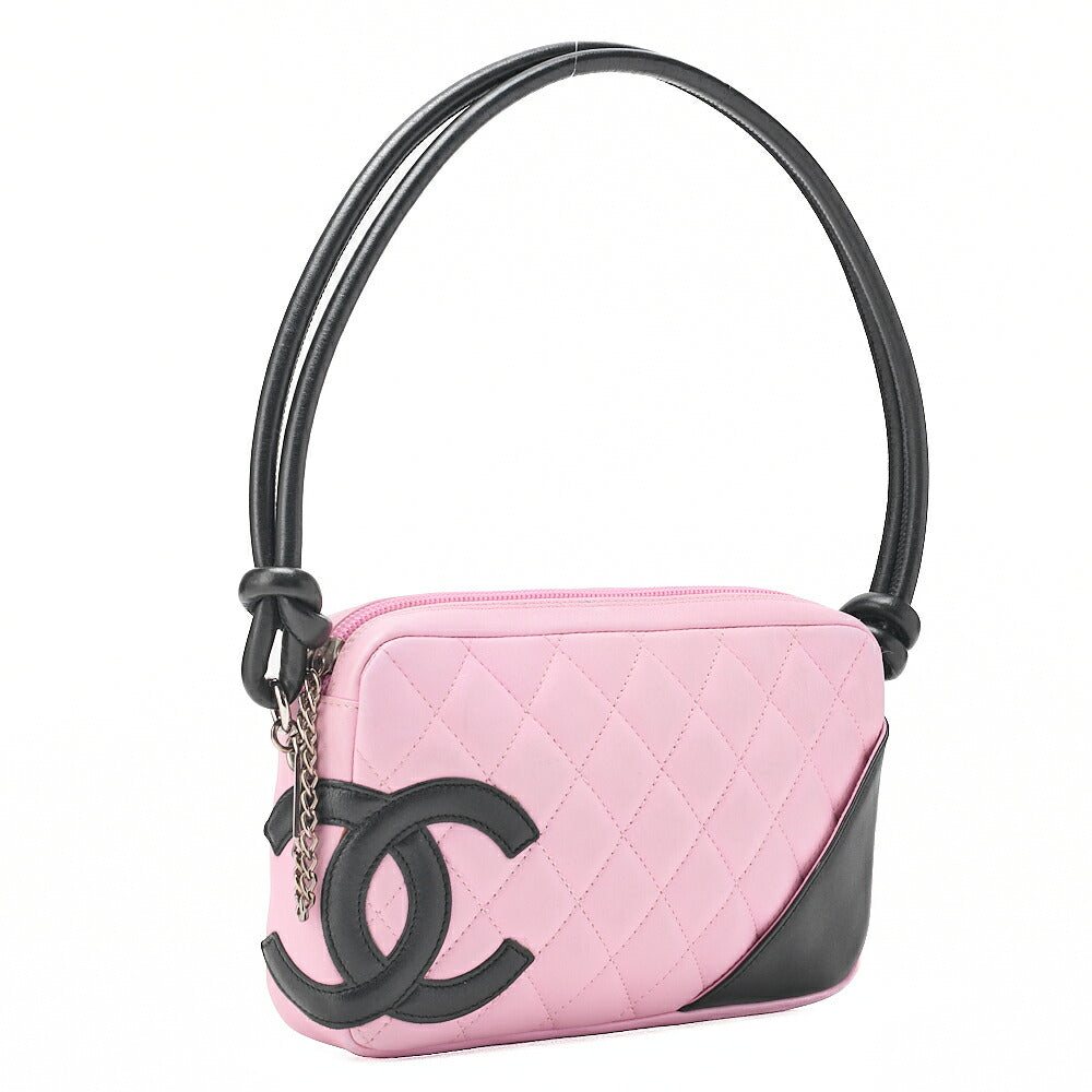 CHANEL Kanbon Line Matelasse Calf Leather Pink x Black Mini Shoulder Bag Silver-Tone Hardware, Pre-Owned