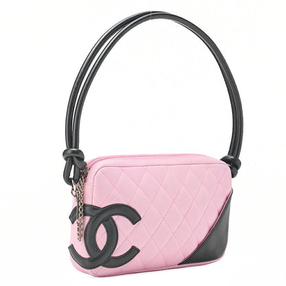 CHANEL Kanbon Line Matelasse Calf Leather Pink x Black Mini Shoulder Bag Silver-Tone Hardware, Pre-Owned