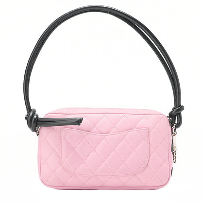 CHANEL Kanbon Line Matelasse Calf Leather Pink x Black Mini Shoulder Bag Silver-Tone Hardware, Pre-Owned