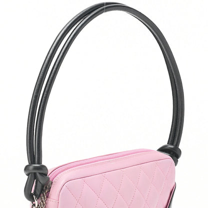 CHANEL Kanbon Line Matelasse Calf Leather Pink x Black Mini Shoulder Bag Silver-Tone Hardware, Pre-Owned