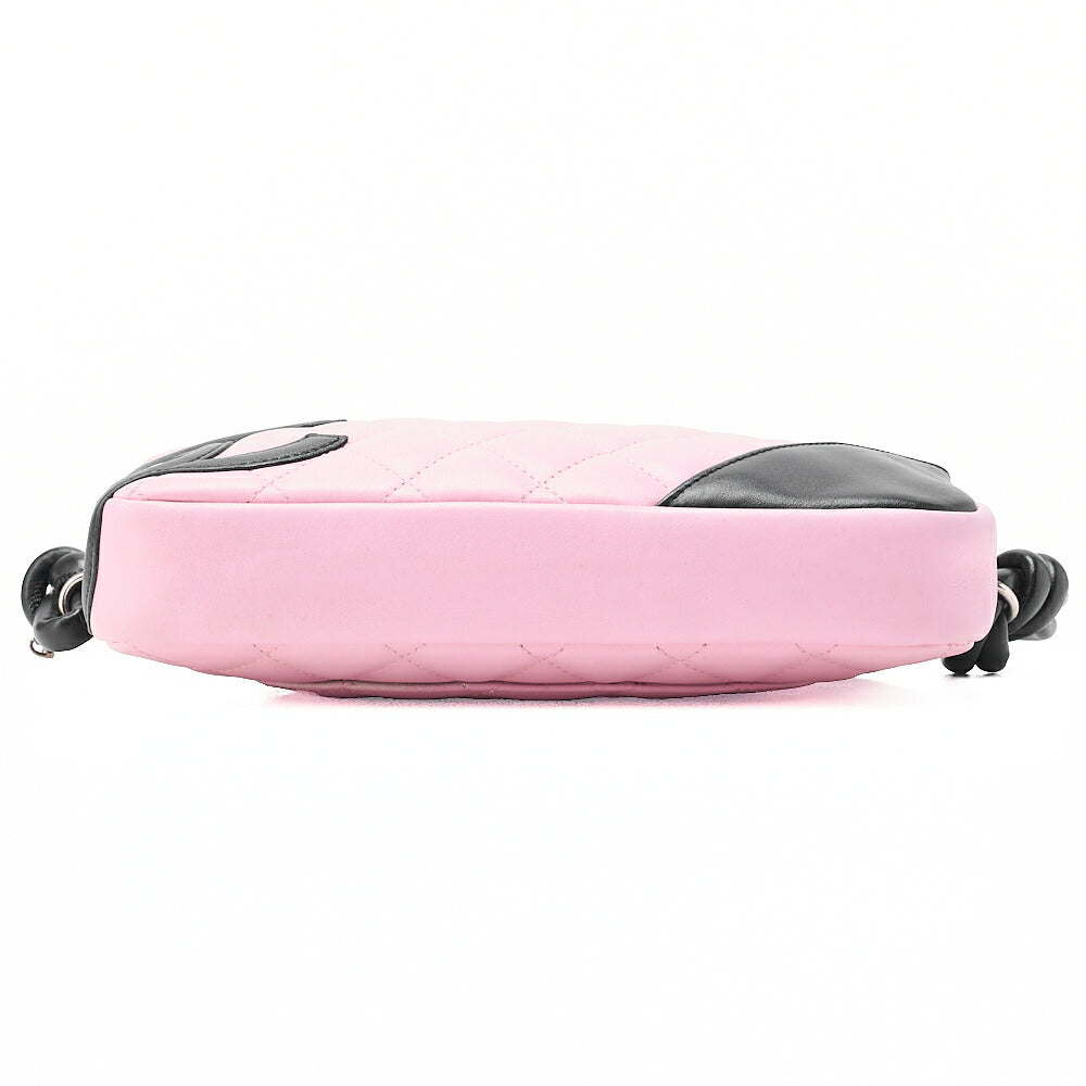 CHANEL Kanbon Line Matelasse Calf Leather Pink x Black Mini Shoulder Bag Silver-Tone Hardware, Pre-Owned