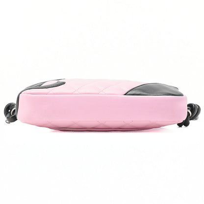 CHANEL Kanbon Line Matelasse Calf Leather Pink x Black Mini Shoulder Bag Silver-Tone Hardware, Pre-Owned