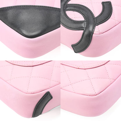 CHANEL Kanbon Line Matelasse Calf Leather Pink x Black Mini Shoulder Bag Silver-Tone Hardware, Pre-Owned