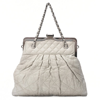 CHANEL Chanel Clase Matelasse Chain Bag Sparkle Leather Gray Silver-Tone Hardware, Pre-Owned