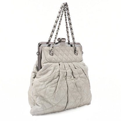 CHANEL Chanel Clase Matelasse Chain Bag Sparkle Leather Gray Silver-Tone Hardware, Pre-Owned