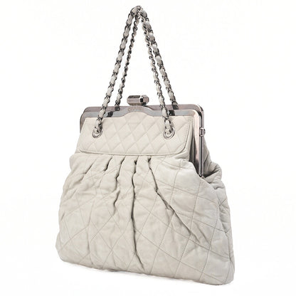 CHANEL Chanel Clase Matelasse Chain Bag Sparkle Leather Gray Silver-Tone Hardware, Pre-Owned