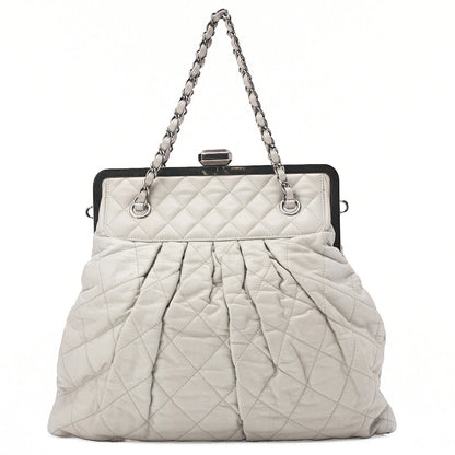 CHANEL Chanel Clase Matelasse Chain Bag Sparkle Leather Gray Silver-Tone Hardware, Pre-Owned