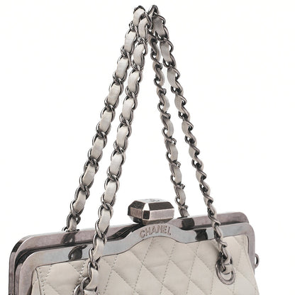 CHANEL Chanel Clase Matelasse Chain Bag Sparkle Leather Gray Silver-Tone Hardware, Pre-Owned
