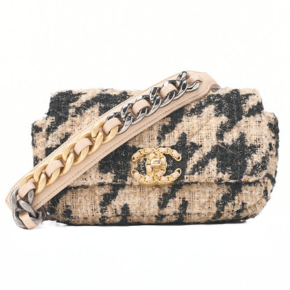 CHANEL Shoulder Bag Waist Bag Chanel 19 Matelasse Tweed Beige x Black Silver x Gold-Tone Hardware, Pre-Owned