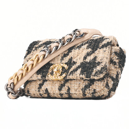 CHANEL Shoulder Bag Waist Bag Chanel 19 Matelasse Tweed Beige x Black Silver x Gold-Tone Hardware, Pre-Owned