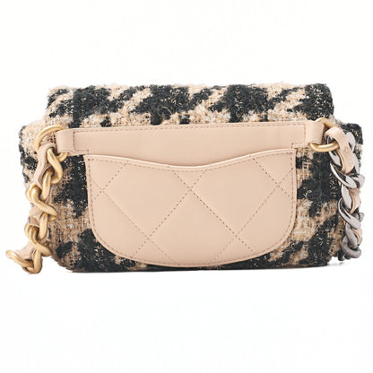 CHANEL Shoulder Bag Waist Bag Chanel 19 Matelasse Tweed Beige x Black Silver x Gold-Tone Hardware, Pre-Owned