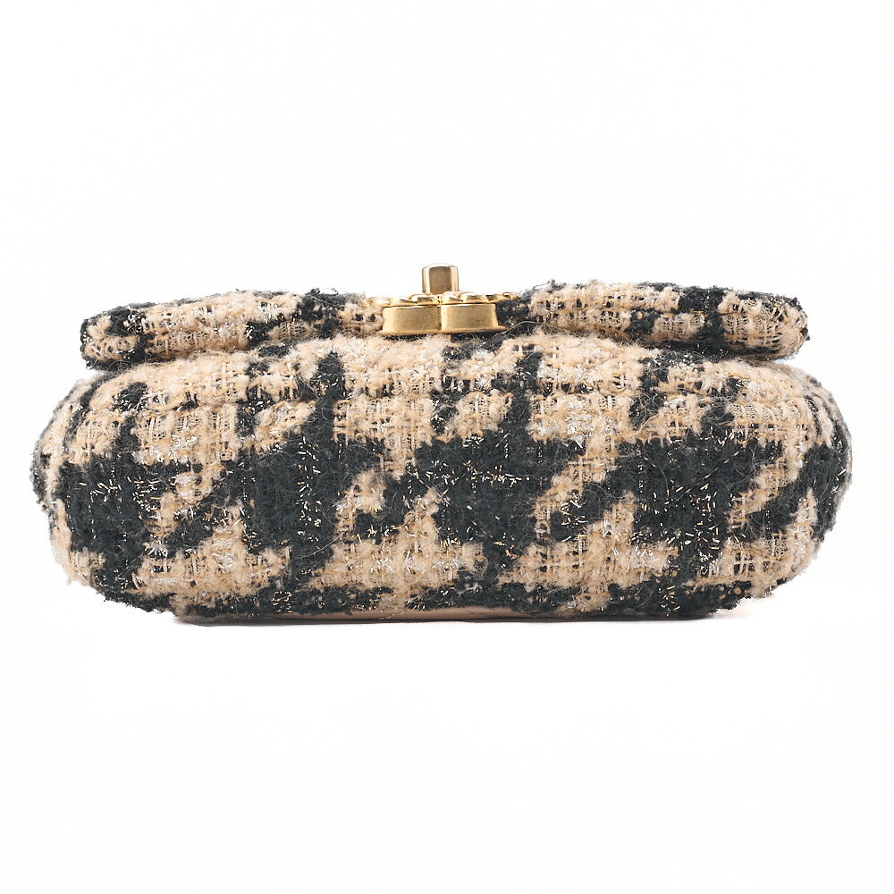 CHANEL Shoulder Bag Waist Bag Chanel 19 Matelasse Tweed Beige x Black Silver x Gold-Tone Hardware, Pre-Owned