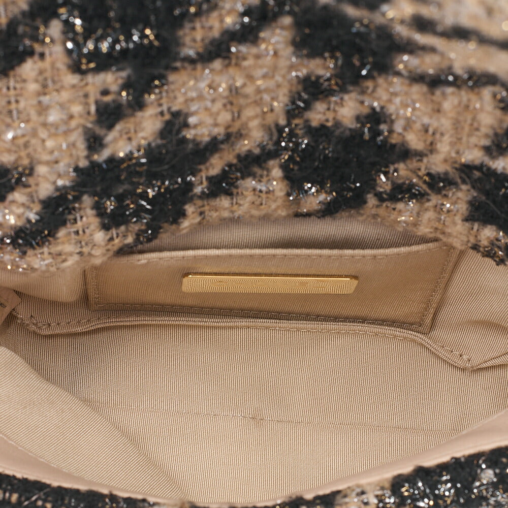 CHANEL Shoulder Bag Waist Bag Chanel 19 Matelasse Tweed Beige x Black Silver x Gold-Tone Hardware, Pre-Owned