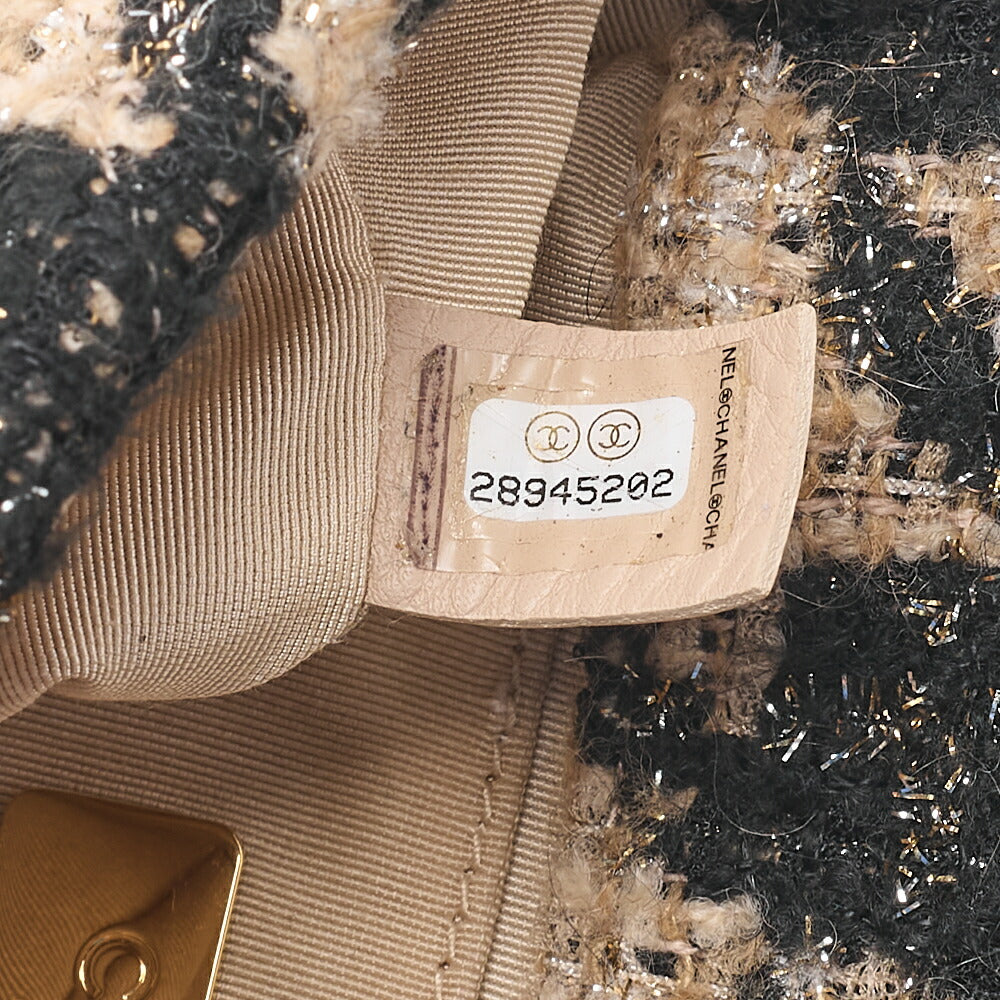 CHANEL Shoulder Bag Waist Bag Chanel 19 Matelasse Tweed Beige x Black Silver x Gold-Tone Hardware, Pre-Owned