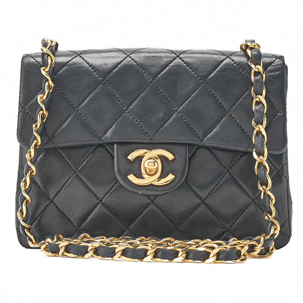 CHANEL Chain Shoulder Bag Mini Matelasse 18cm Turn Lock Lambskin Black Gold -Tone Hardware, Pre-Owned