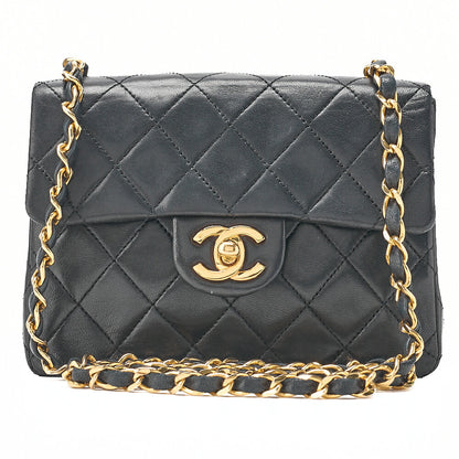 CHANEL Chain Shoulder Bag Mini Matelasse 18cm Turn Lock Lambskin Black Gold -Tone Hardware, Pre-Owned