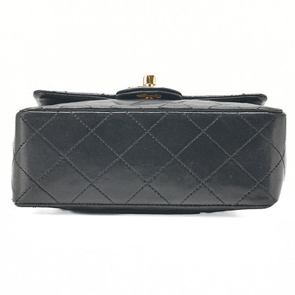 CHANEL Chain Shoulder Bag Mini Matelasse 18cm Turn Lock Lambskin Black Gold -Tone Hardware, Pre-Owned
