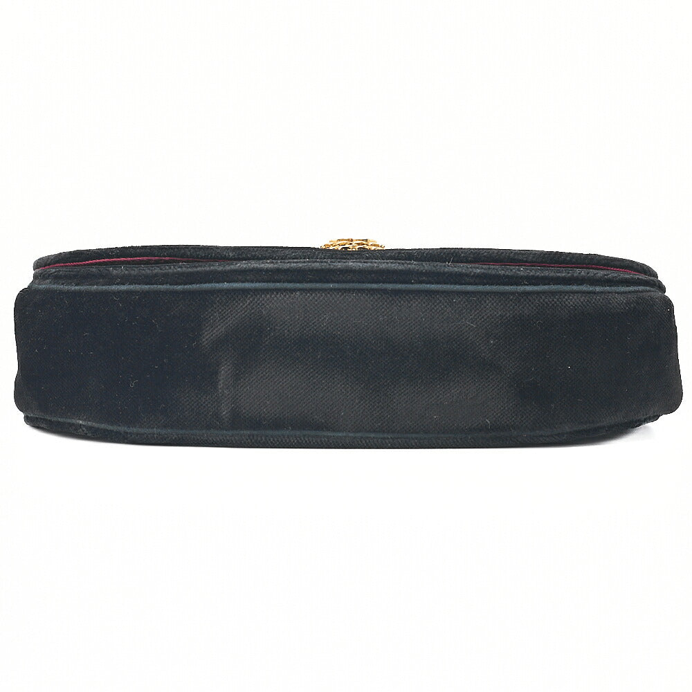 CHANEL Shoulder Bag Border Stitch Half Moon Push Lock Suede Black Gold-Tone Hardware, Pre-Owned