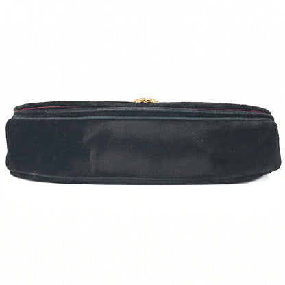 CHANEL Shoulder Bag Border Stitch Half Moon Push Lock Suede Black Gold-Tone Hardware, Pre-Owned