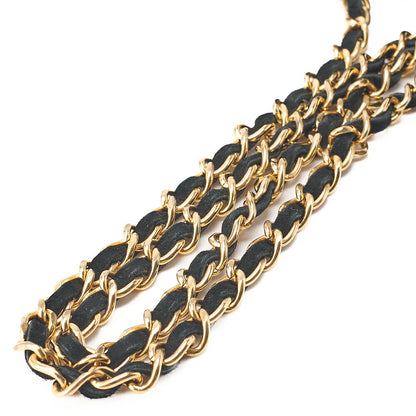 CHANEL Shoulder Bag Border Stitch Half Moon Push Lock Suede Black Gold-Tone Hardware, Pre-Owned