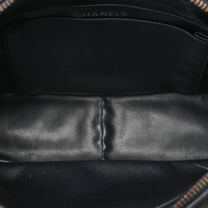 CHANEL Lambskin Chevron Chain Shoulder Bag with Charm Navy Gold-Tone Hardware, Pre-Owned