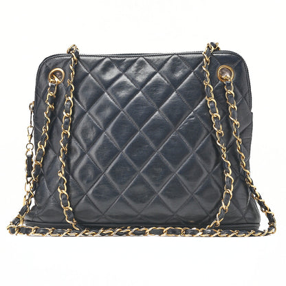 CHANEL Chanel Matelasse Plate Charm Chain Shoulder Lambskin Navy Gold-Tone Hardware, Pre-Owned
