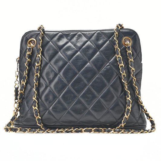 CHANEL Chanel Matelasse Plate Charm Chain Shoulder Lambskin Navy Gold-Tone Hardware, Pre-Owned