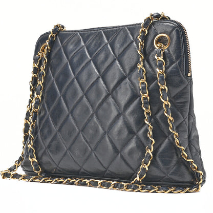 CHANEL Chanel Matelasse Plate Charm Chain Shoulder Lambskin Navy Gold-Tone Hardware, Pre-Owned