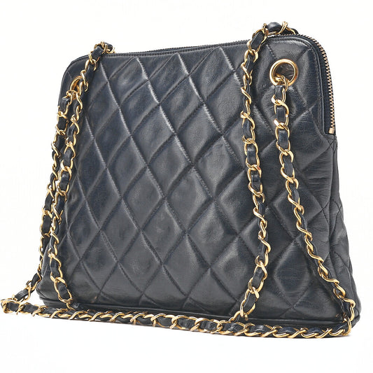 CHANEL Chanel Matelasse Plate Charm Chain Shoulder Lambskin Navy Gold-Tone Hardware, Pre-Owned
