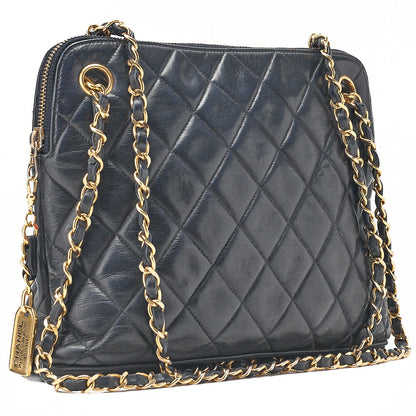 CHANEL Chanel Matelasse Plate Charm Chain Shoulder Lambskin Navy Gold-Tone Hardware, Pre-Owned