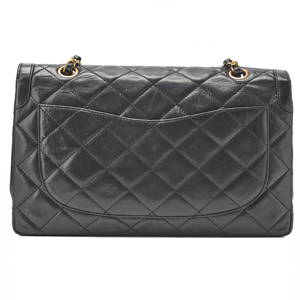 CHANEL Lambskin Matelasse 27cm Paris Limited Double Flap Shoulder Bag Black Gold-Tone Hardware, Pre-Owned