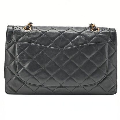 CHANEL Lambskin Matelasse 27cm Paris Limited Double Flap Shoulder Bag Black Gold-Tone Hardware, Pre-Owned