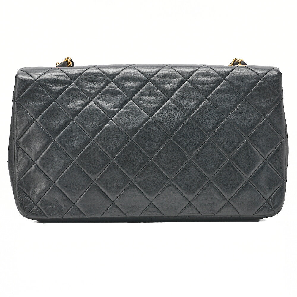 CHANEL Lambskin Matelasse Full Flap Turn Lock Chain Shoulder Black Gold-Tone Hardware, Pre-Owned