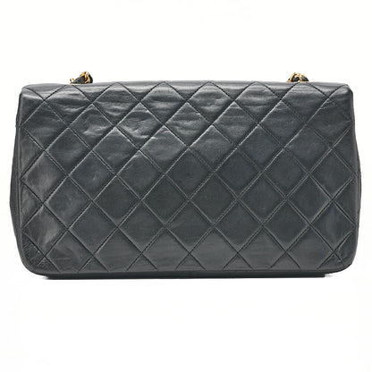 CHANEL Lambskin Matelasse Full Flap Turn Lock Chain Shoulder Black Gold-Tone Hardware, Pre-Owned