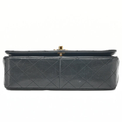 CHANEL Lambskin Matelasse Full Flap Turn Lock Chain Shoulder Black Gold-Tone Hardware, Pre-Owned