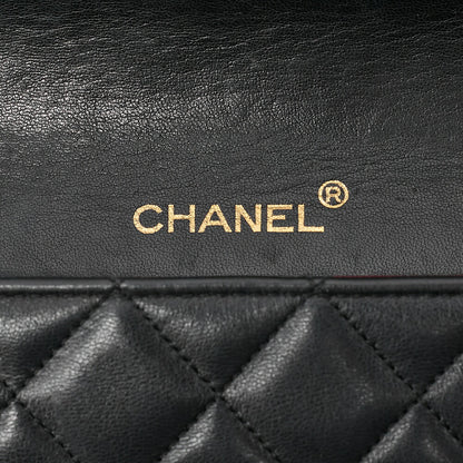 CHANEL Lambskin Matelasse Full Flap Turn Lock Chain Shoulder Black Gold-Tone Hardware, Pre-Owned